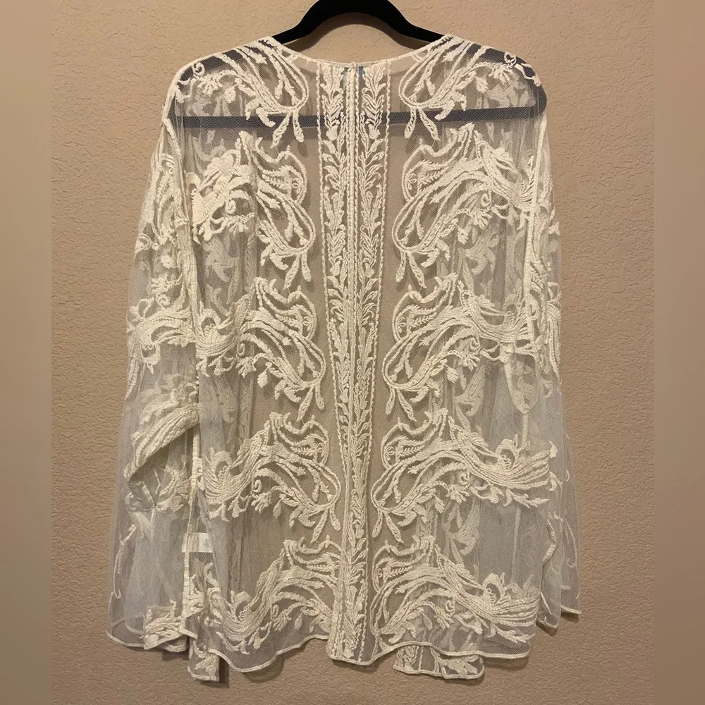 Sundance Freesia Bloom Kimono Sz S Sheer Ivory Lace Cardigan Coverup Oversized - Picture 2 of 5